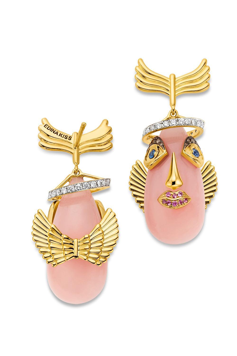 Pink Opal Angelfish Drop Earrings-YELLOW GOLD-JEWELRYFINE JEWELEARRING-EDINA KISS