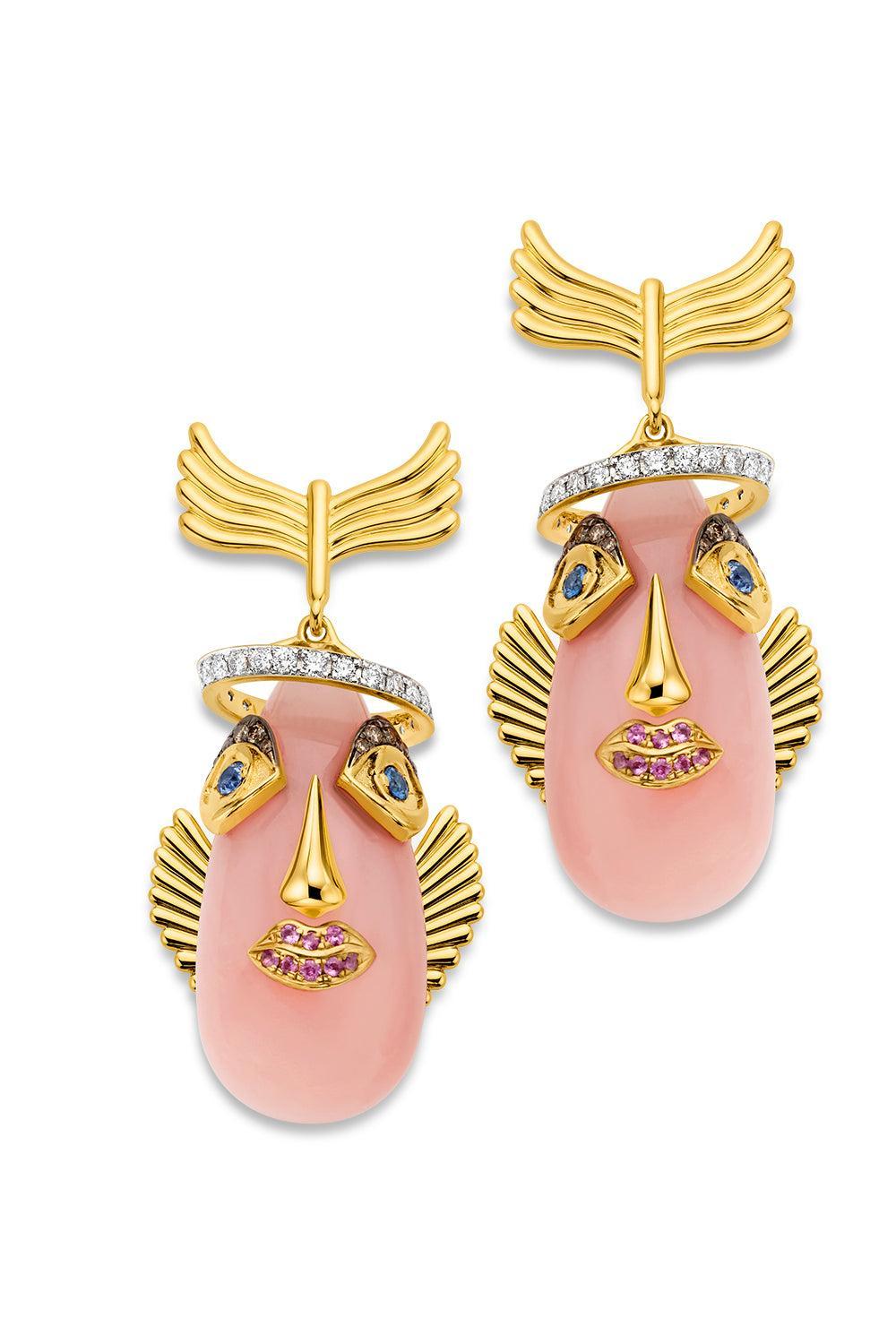 Pink Opal Angelfish Drop Earrings-YELLOW GOLD-JEWELRYFINE JEWELEARRING-EDINA KISS