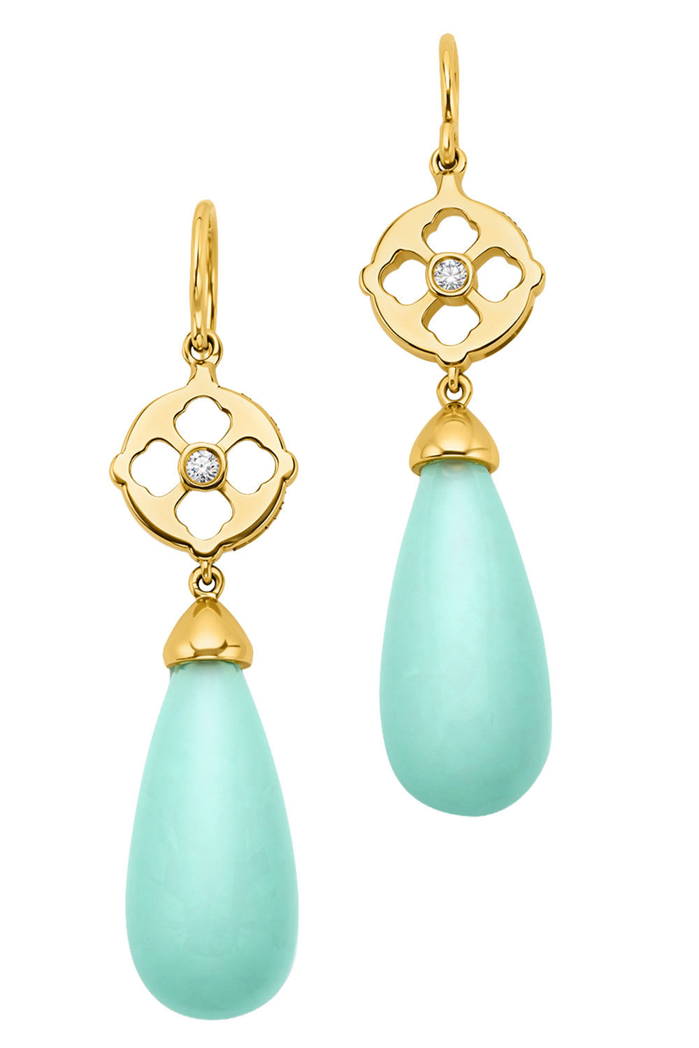 Green Chalcedony Diamond Drop Earrings