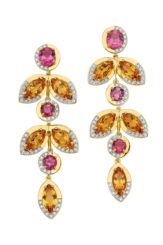 Tourmaline Diamond Falling Leaves Earrings