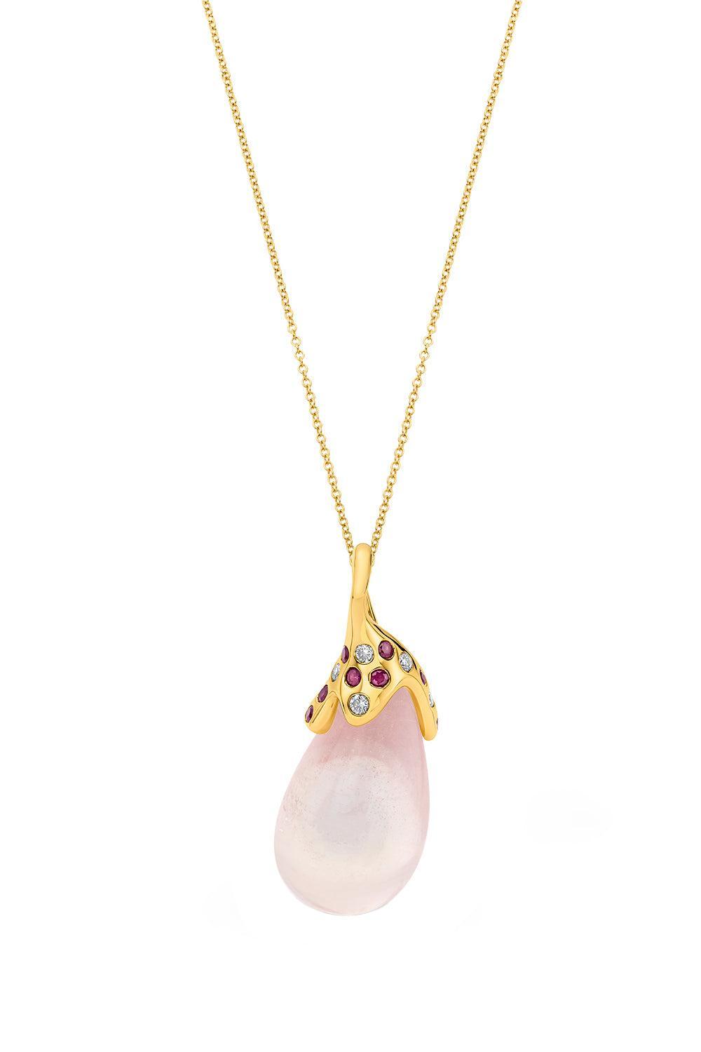 Rose Quartz Drop Necklace-YELLOW GOLD-18-JEWELRYFINE JEWELNECKLACE O-EDINA KISS