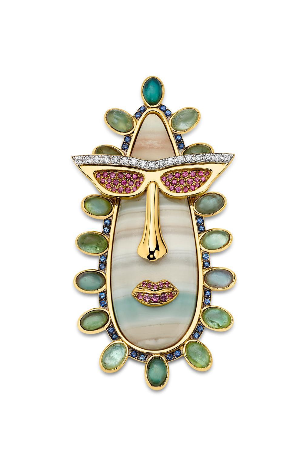 Opal Tourmaline Disco Face Pendant-YELLOW GOLD-JEWELRYFINE JEWELPENDANT-EDINA KISS