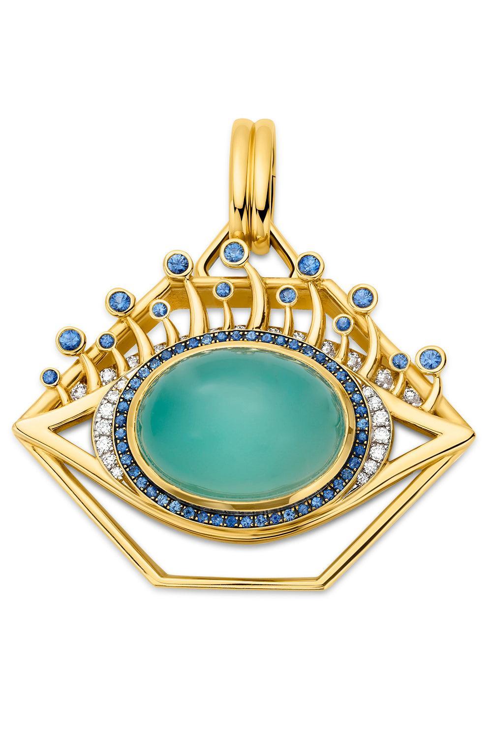 Chrysoprase Evil Eye Pendant-YELLOW GOLD-JEWELRYFINE JEWELPENDANT-EDINA KISS