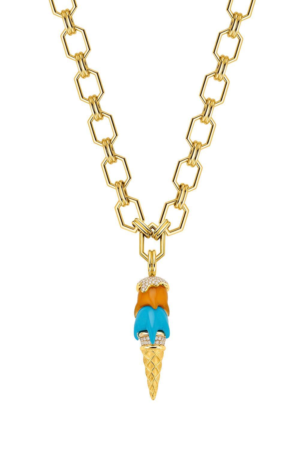 Chalcedony Turquoise Diamond Cone Pendant-YELLOW GOLD-JEWELRYFINE JEWELPENDANT-EDINA KISS