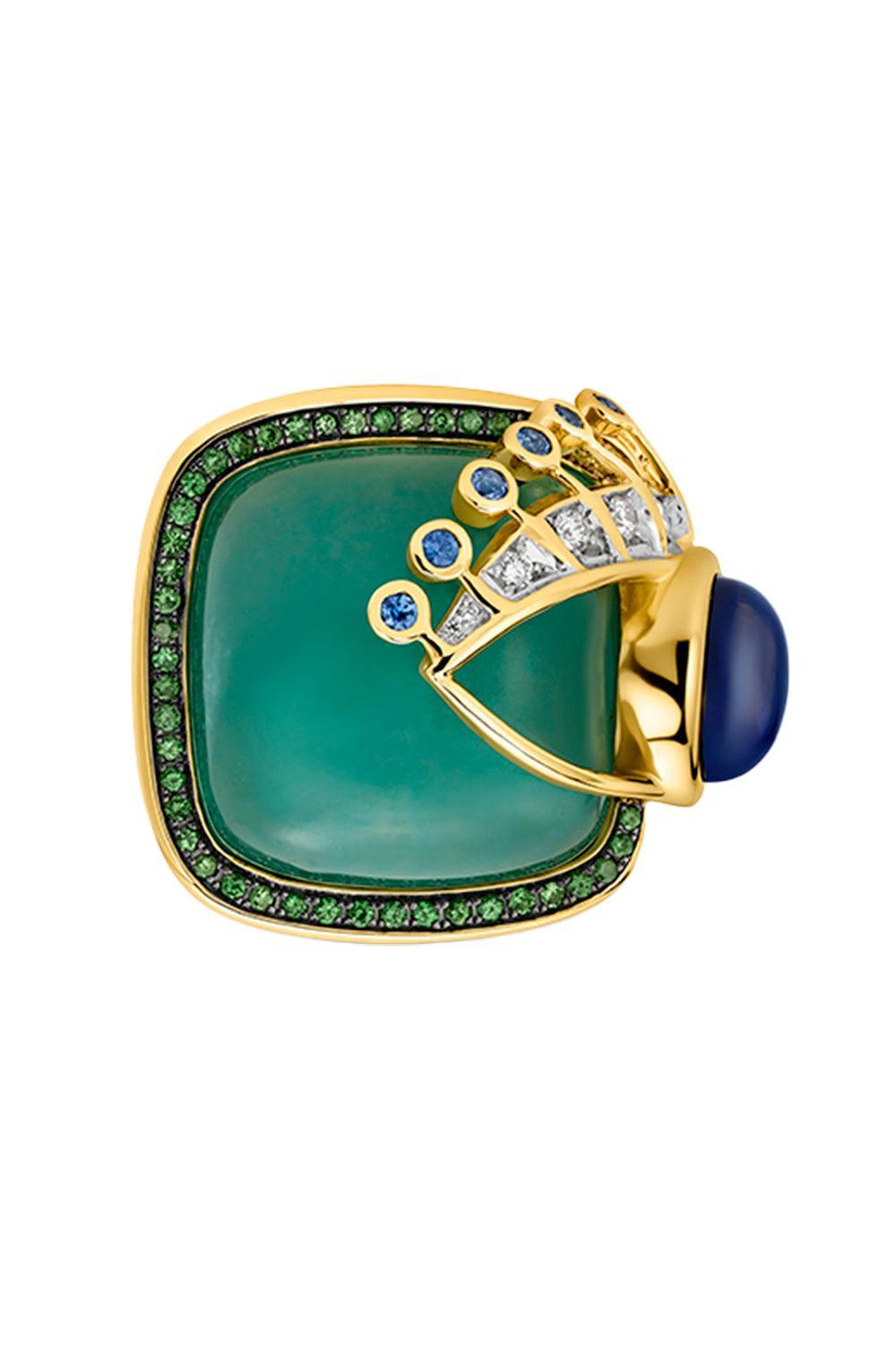Chrysoprase Side Eye Ring-YELLOW GOLD-7-JEWELRYFINE JEWELRING-EDINA KISS