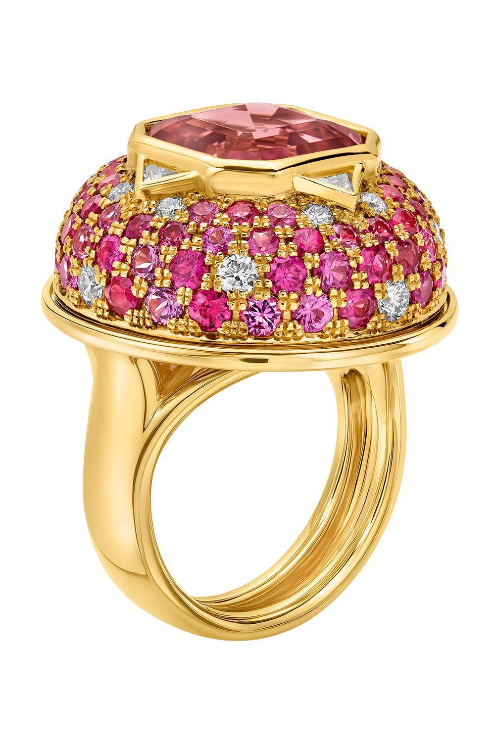 Pink Tourmaline Ruby Octagon Gemstone Ring-YELLOW GOLD-7-JEWELRYFINE JEWELRING-EDINA KISS