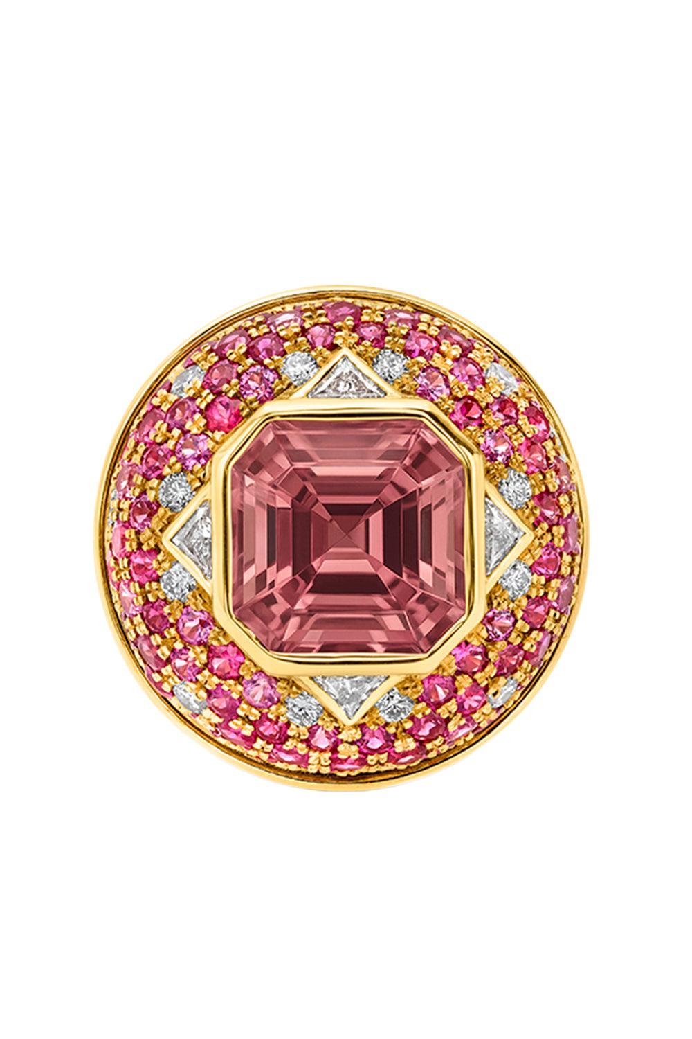 Pink Tourmaline Ruby Octagon Gemstone Ring-YELLOW GOLD-7-JEWELRYFINE JEWELRING-EDINA KISS
