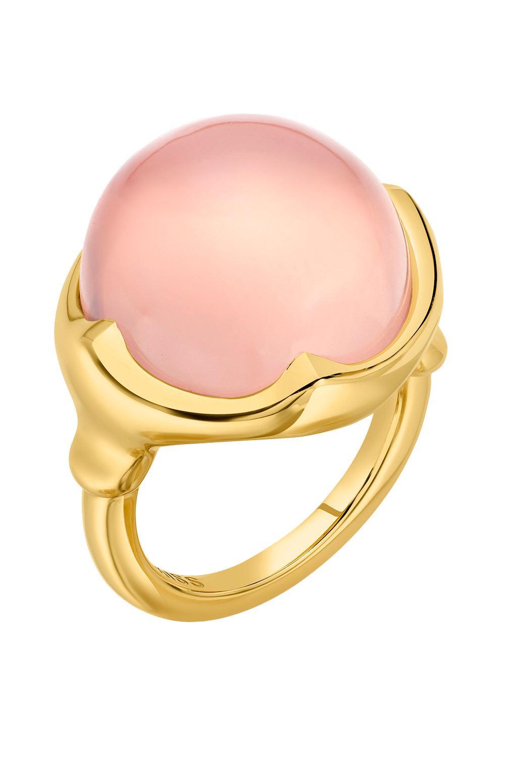 Rose Quartz Molten Ring-YELLOW GOLD-7-JEWELRYFINE JEWELRING-EDINA KISS