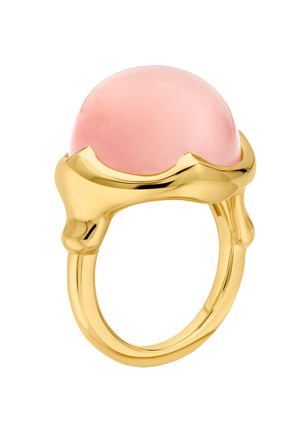 Rose Quartz Molten Ring-YELLOW GOLD-7-JEWELRYFINE JEWELRING-EDINA KISS