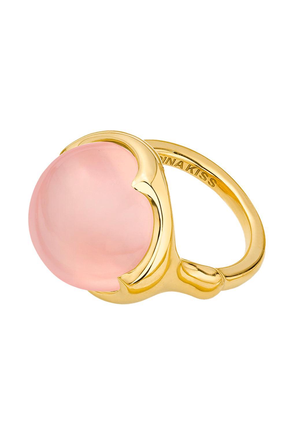 Rose Quartz Molten Ring-YELLOW GOLD-7-JEWELRYFINE JEWELRING-EDINA KISS