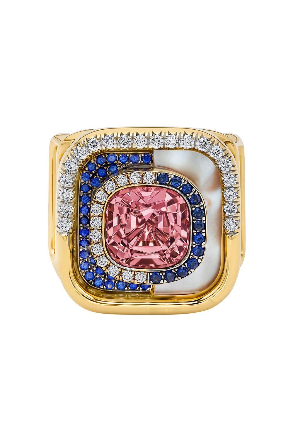 Pink Tourmaline Pearl Mid Century Ring-YELLOW GOLD-8-JEWELRYFINE JEWELRING-EDINA KISS