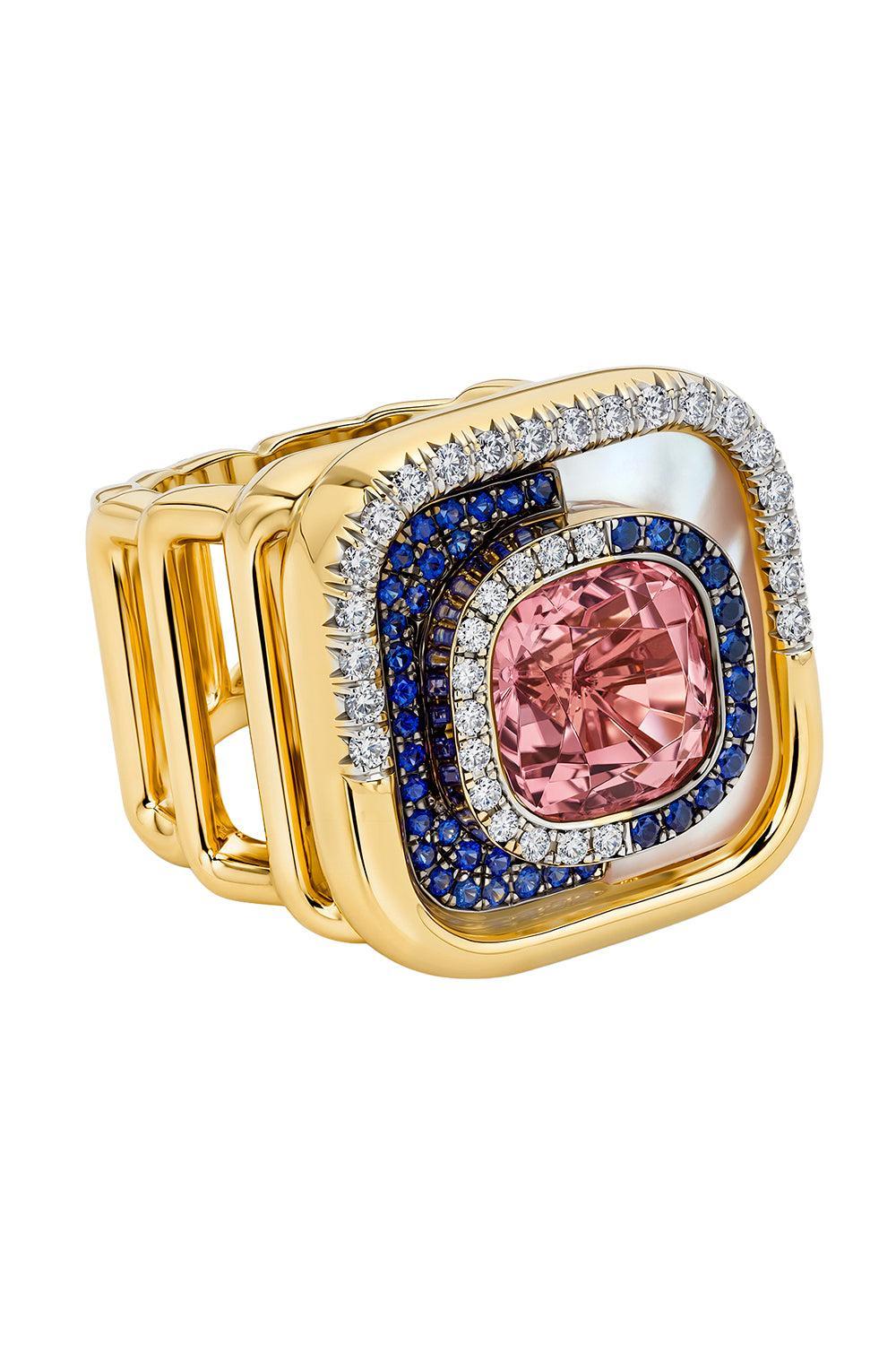 Pink Tourmaline Pearl Mid Century Ring-YELLOW GOLD-8-JEWELRYFINE JEWELRING-EDINA KISS