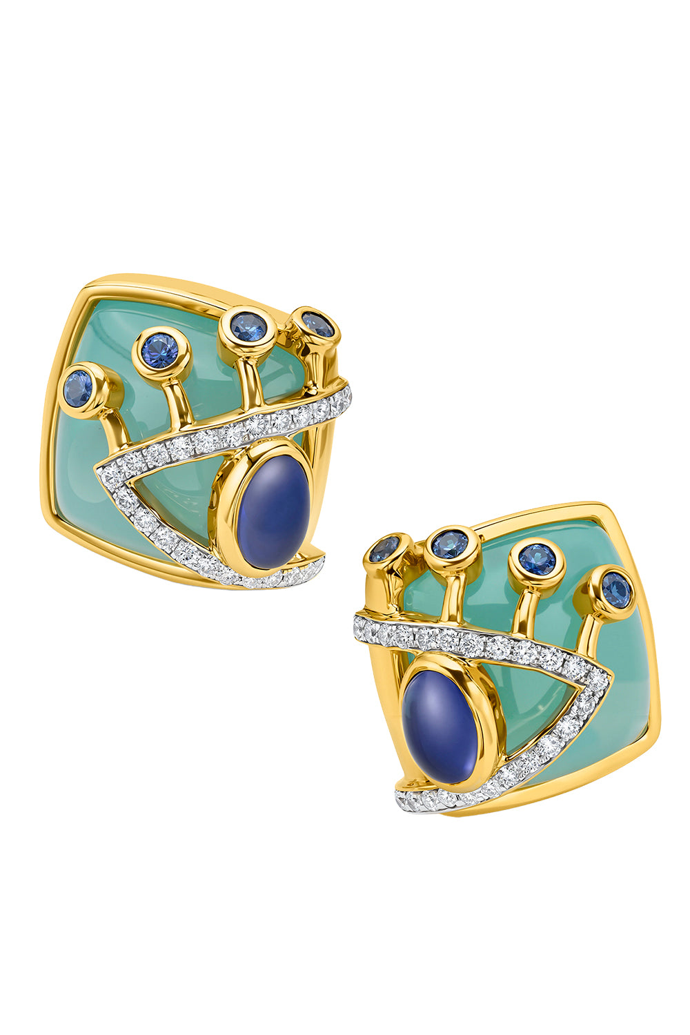 Iolite Sapphire Side Eye Button Earrings