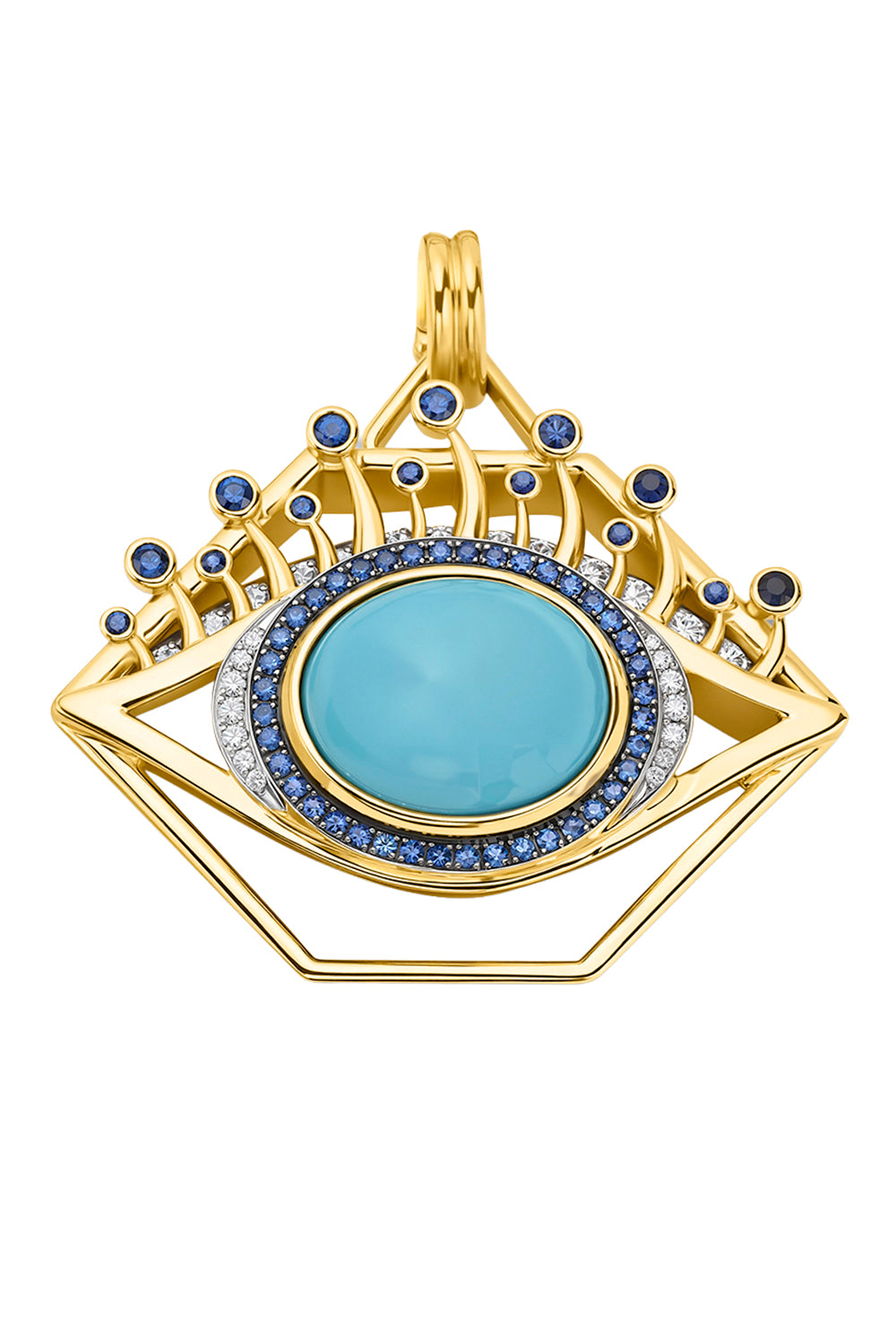 Turquoise Sapphire Diamond Eye Pendant-YELLOW GOLD-JEWELRYFINE JEWELPENDANT-EDINA KISS