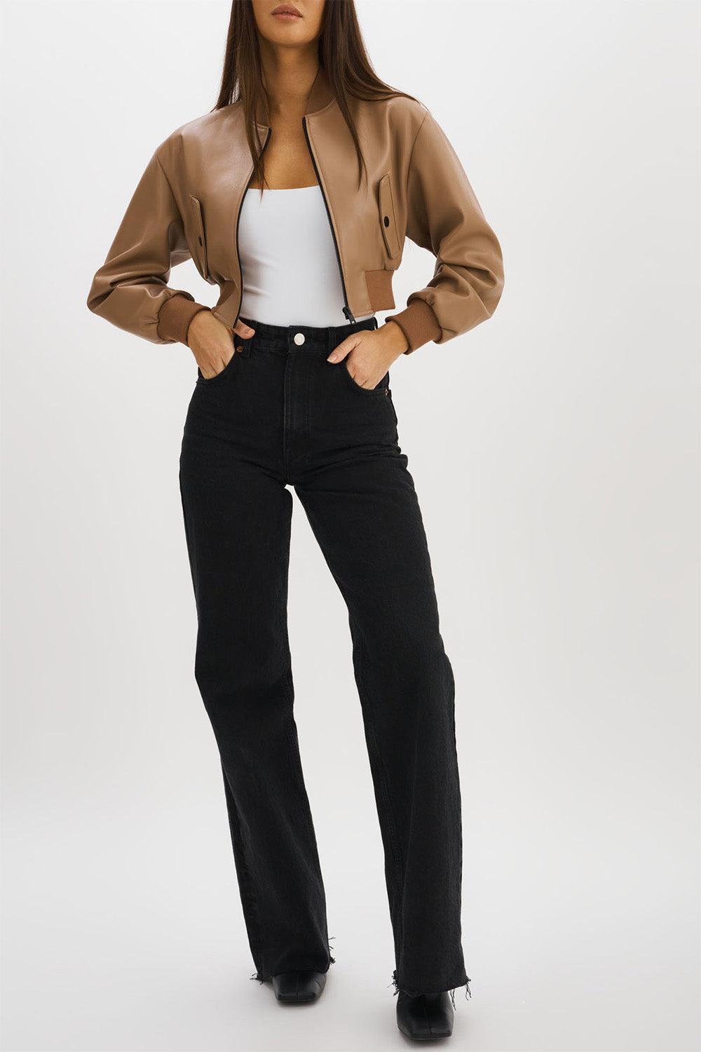Evelin Crop Zip Jacket - Mocha-BROWN-XS-CLOTHINGJACKETCASUAL-LAMARQUE
