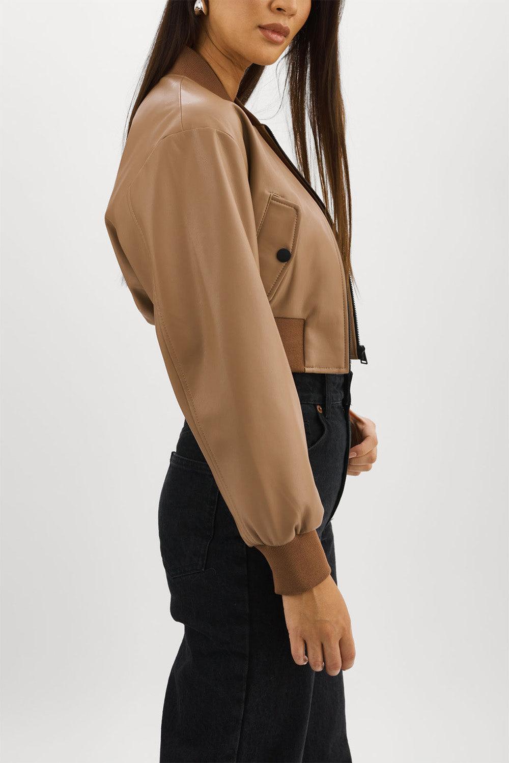 Evelin Crop Zip Jacket - Mocha-BROWN-XS-CLOTHINGJACKETCASUAL-LAMARQUE