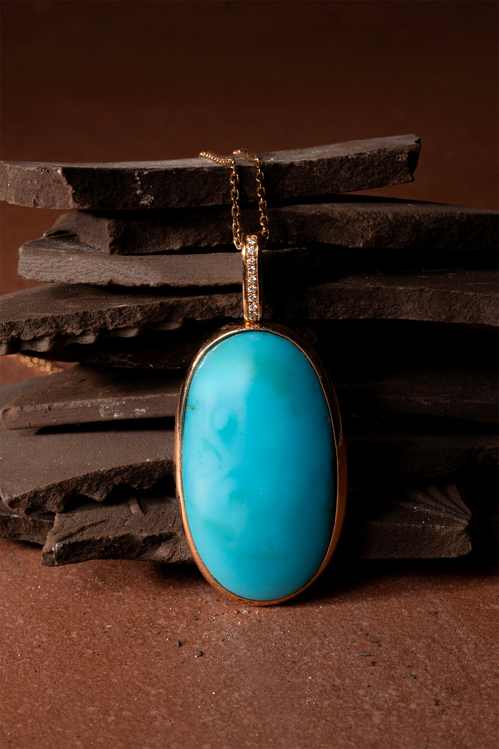 Turquoise Diamond Oval Elemental Necklace