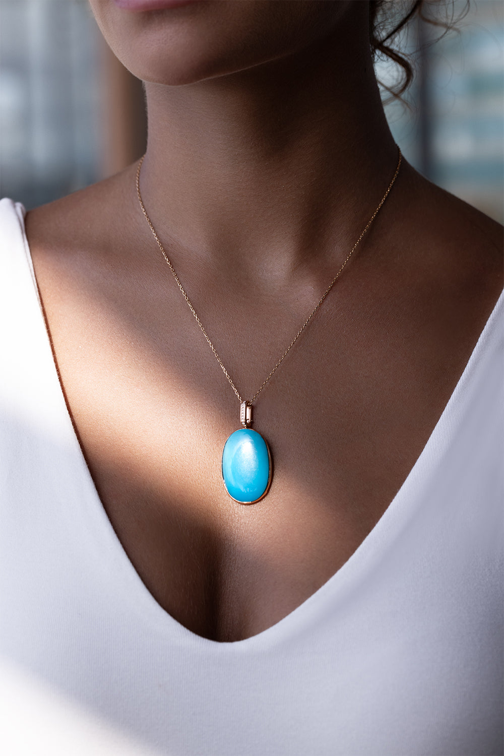 Turquoise Diamond Oval Elemental Necklace