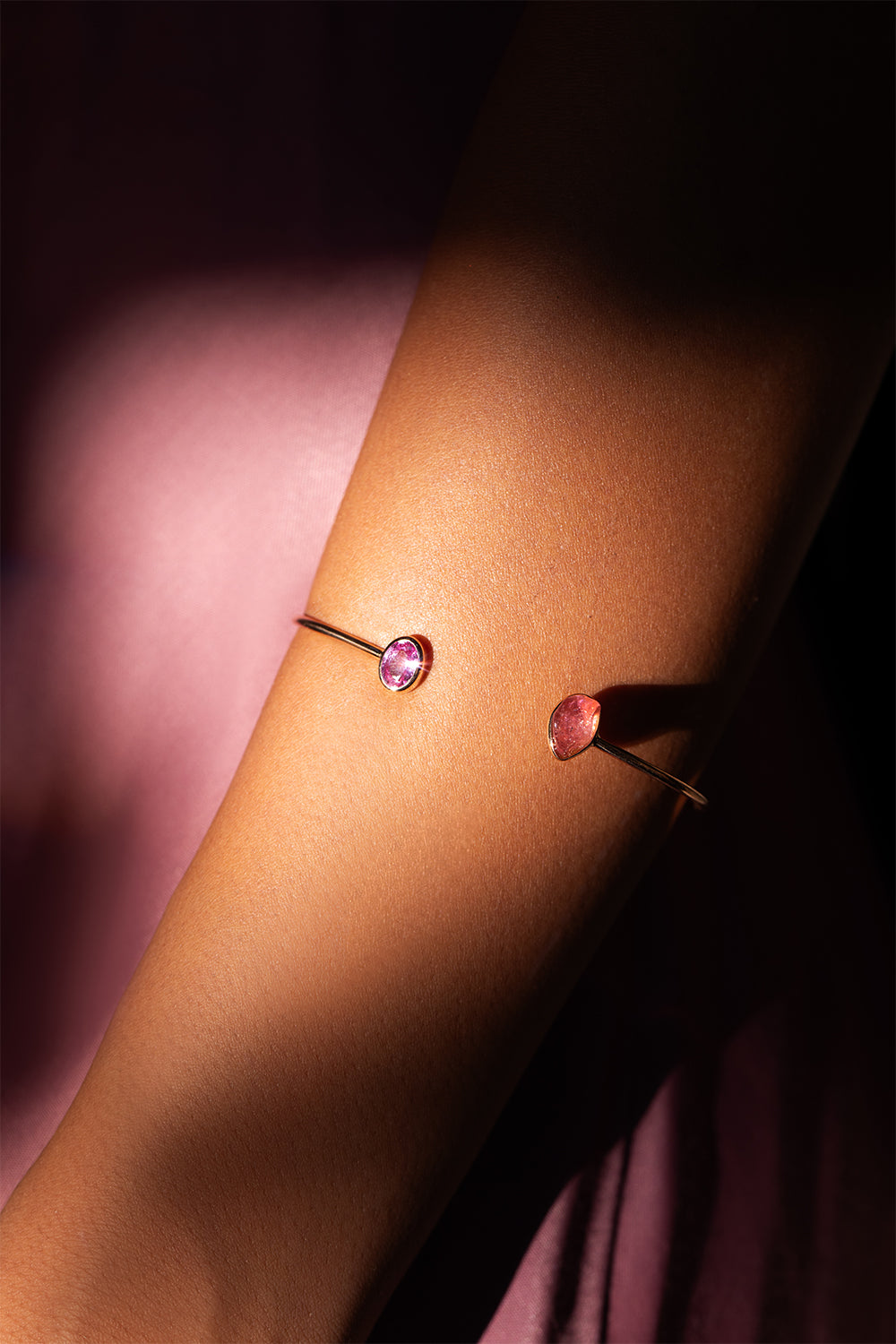 Pink Sapphire Tourmaline Elemental Cuff Bracelet