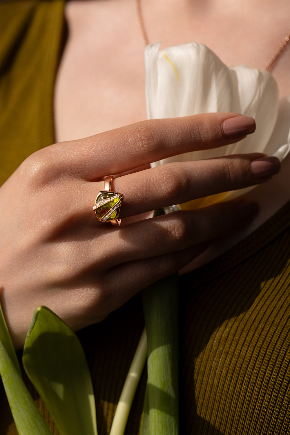 Diamond Peridot Elemental Ring