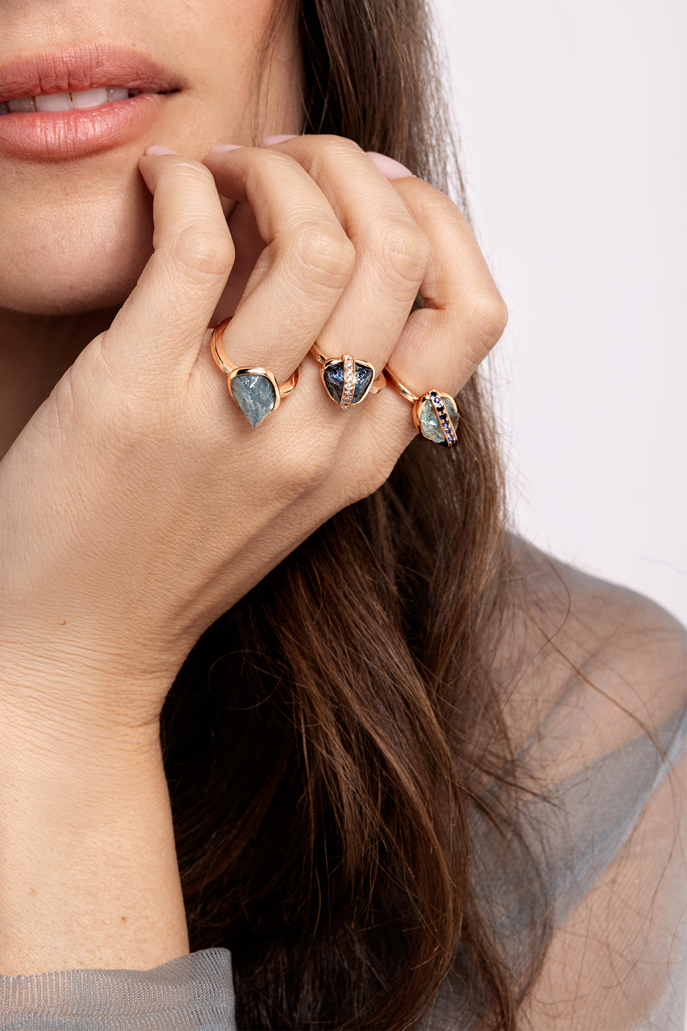Diamond Aquamarine Small Elemental Ring
