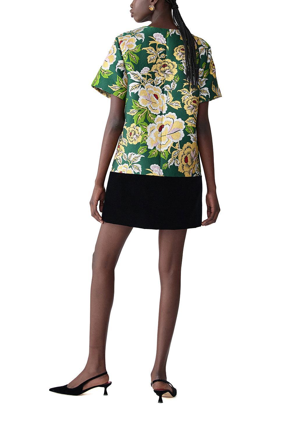 Short Sleeve Lurex Shift Dress-PNGRNMLT-6-CLOTHINGDRESSCOCKTAIL-CAROLINA HERRERA