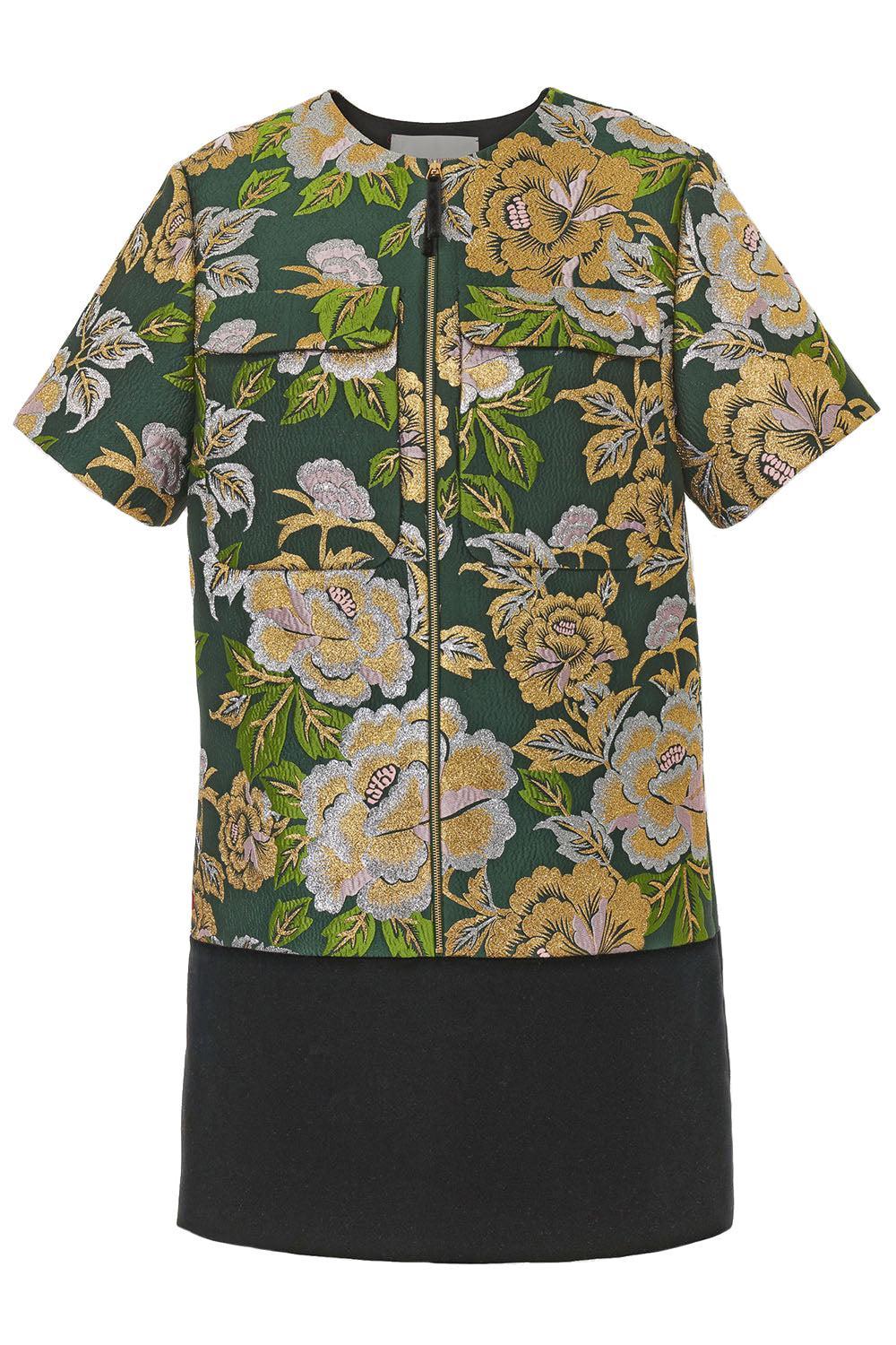 Short Sleeve Lurex Shift Dress-PNGRNMLT-6-CLOTHINGDRESSCOCKTAIL-CAROLINA HERRERA