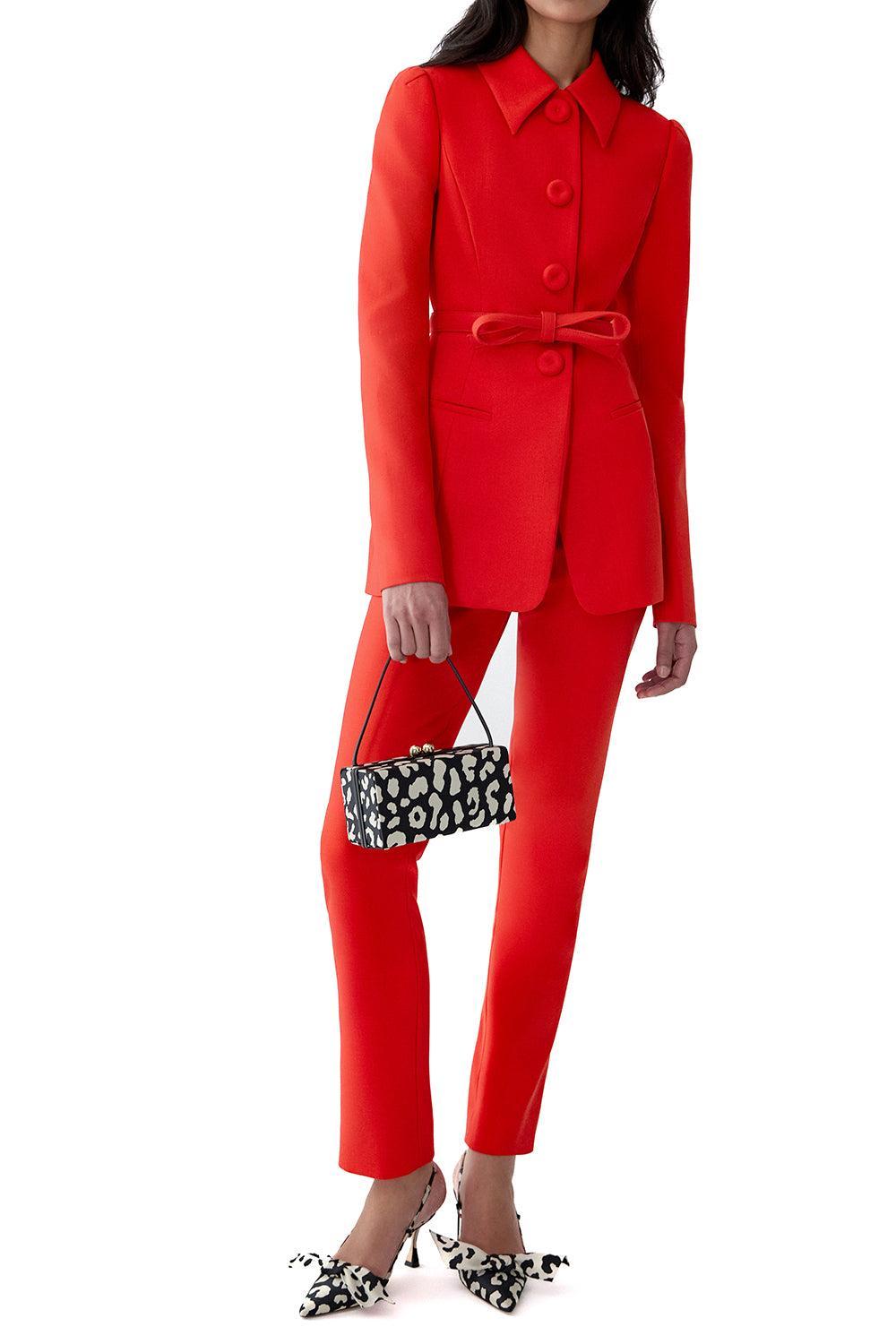 Long Sleeve Collared Jacket-RED-2-CLOTHINGJACKETBLAZERS-CAROLINA HERRERA