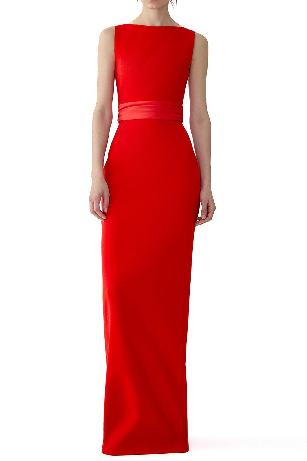 Sleeveless Boatneck Gown-RED-4-CLOTHINGDRESSGOWN-CAROLINA HERRERA