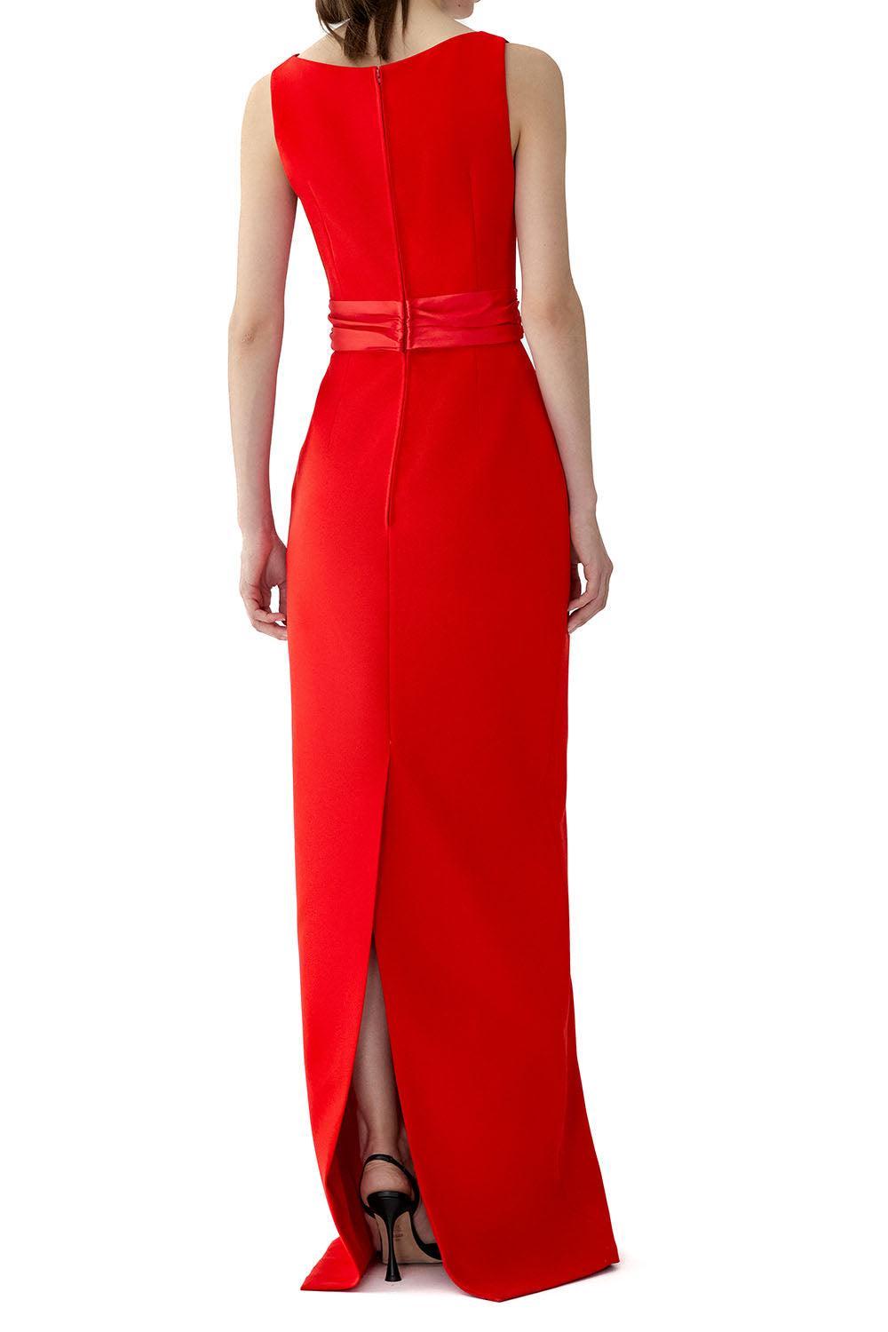 Sleeveless Boatneck Gown-RED-4-CLOTHINGDRESSGOWN-CAROLINA HERRERA