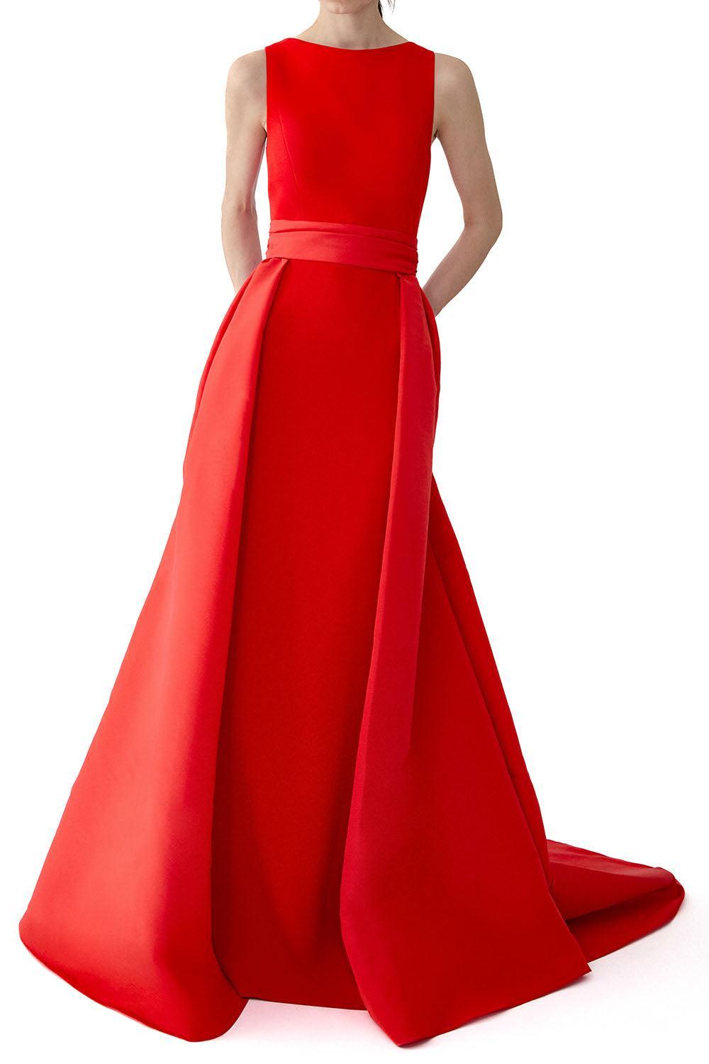 Sleeveless Boatneck Gown-RED-4-CLOTHINGDRESSGOWN-CAROLINA HERRERA