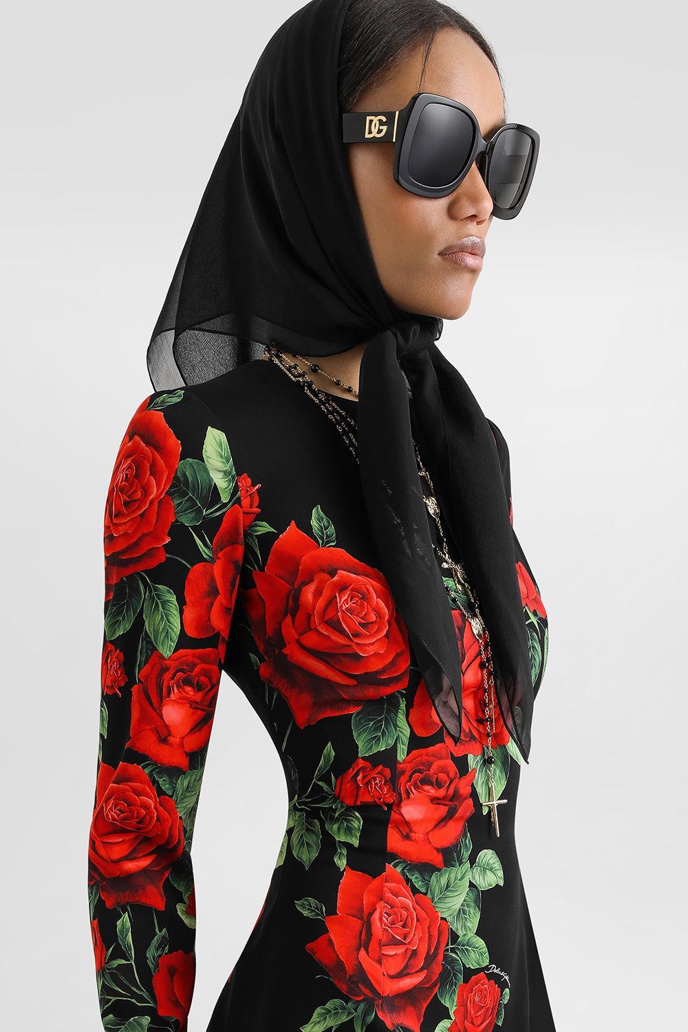  Rose Long Sleeve Dress-BLACK-40-CLOTHINGDRESSCASUAL-DOLCE & GABBANA 