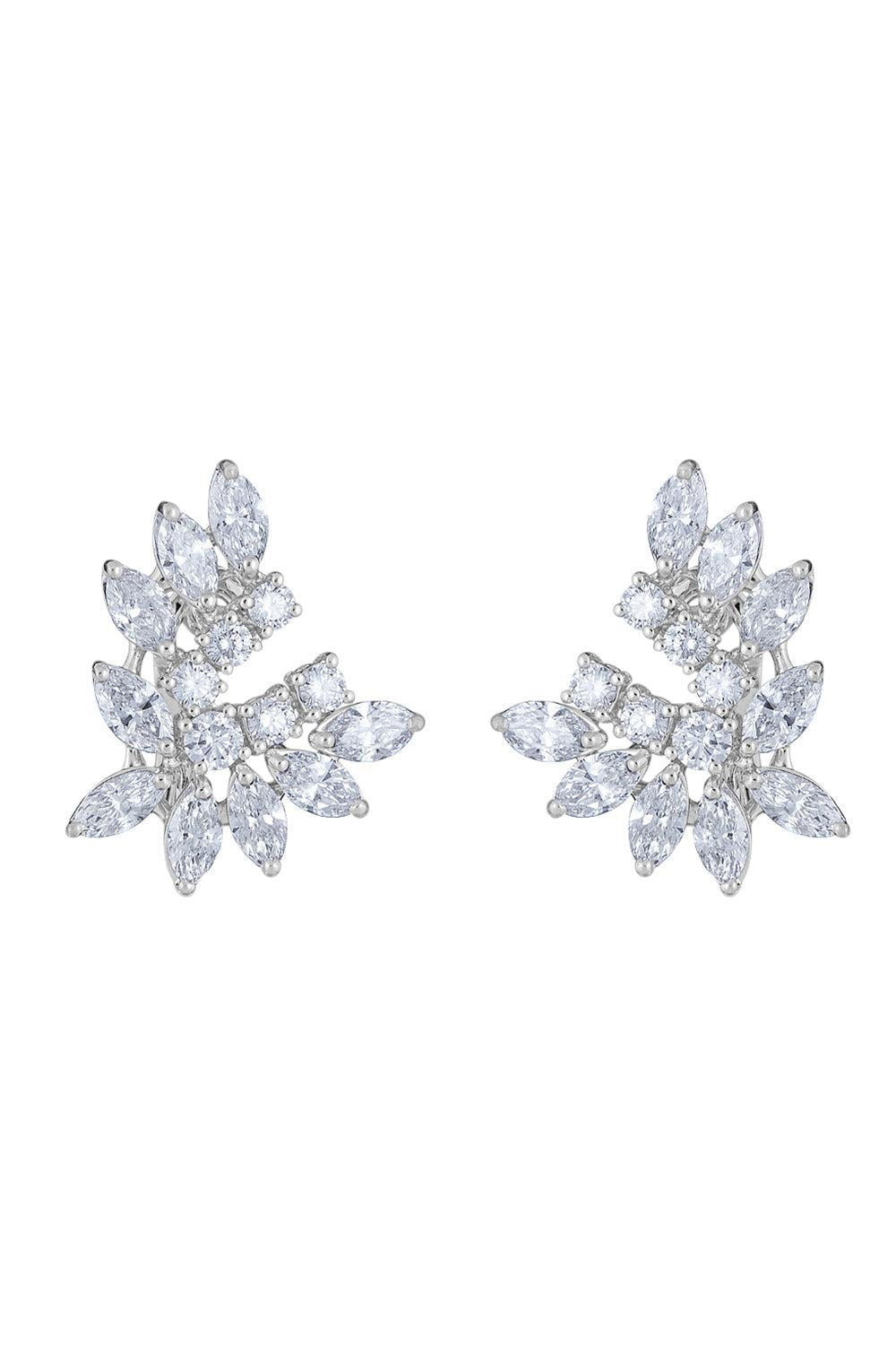 Round Marquise Diamond Cluster Earrings-WHITE GOLD-JEWELRYFINE JEWELEARRING-ZYDO