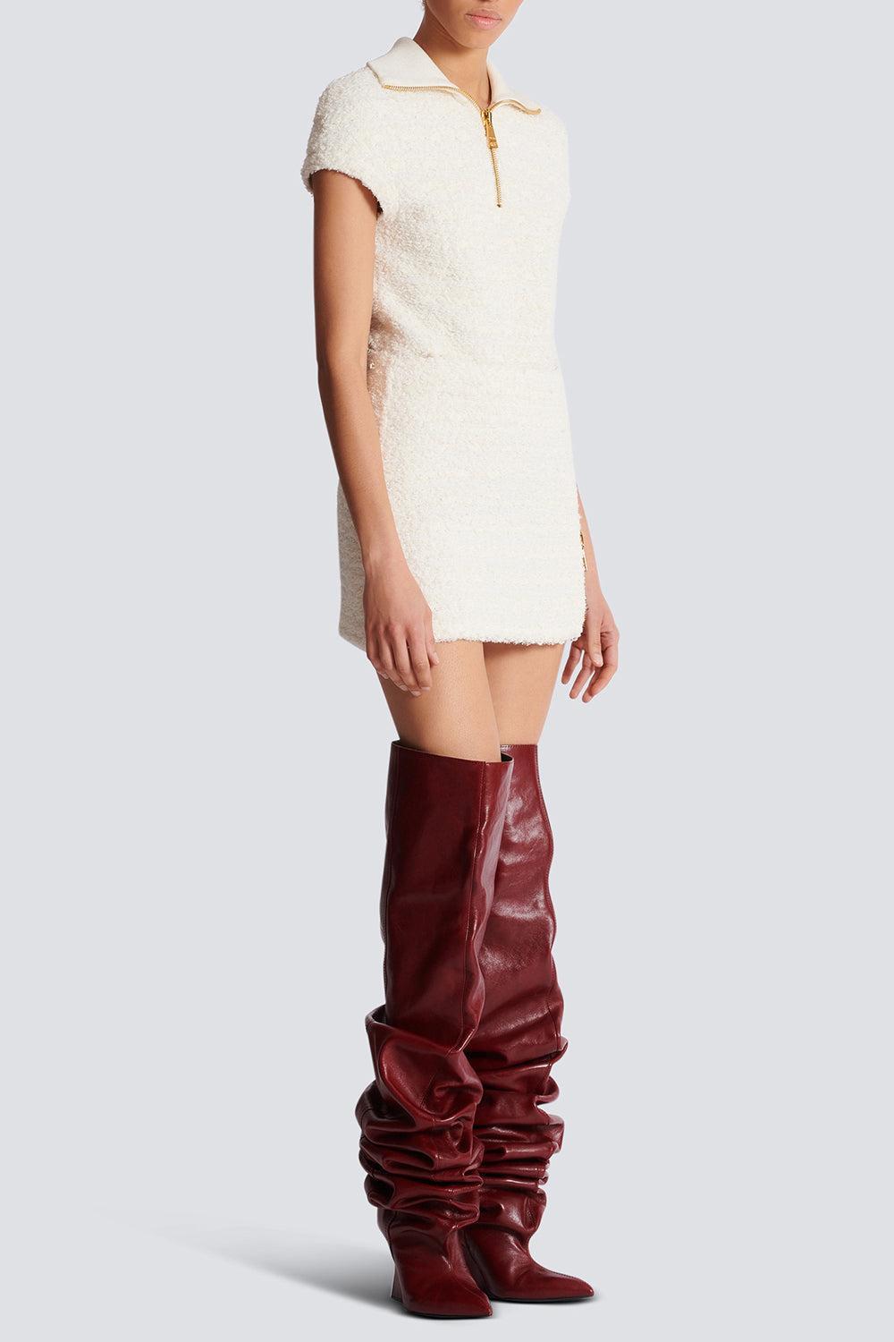 Side Zip Knit Mini Skirt-NATUREL-36-CLOTHINGSKIRTMINI-BALMAIN