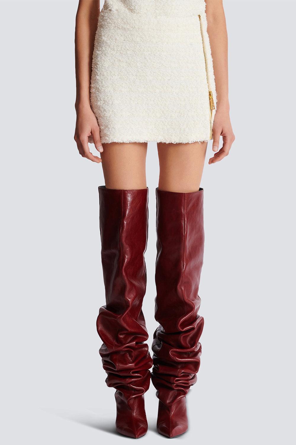 Side Zip Knit Mini Skirt-NATUREL-36-CLOTHINGSKIRTMINI-BALMAIN