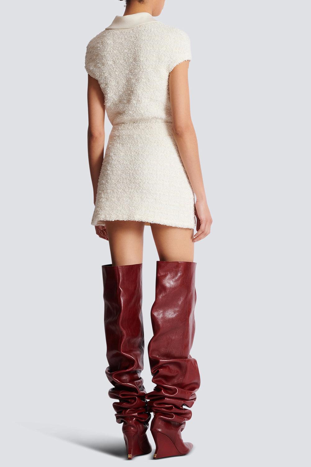 Side Zip Knit Mini Skirt-NATUREL-36-CLOTHINGSKIRTMINI-BALMAIN