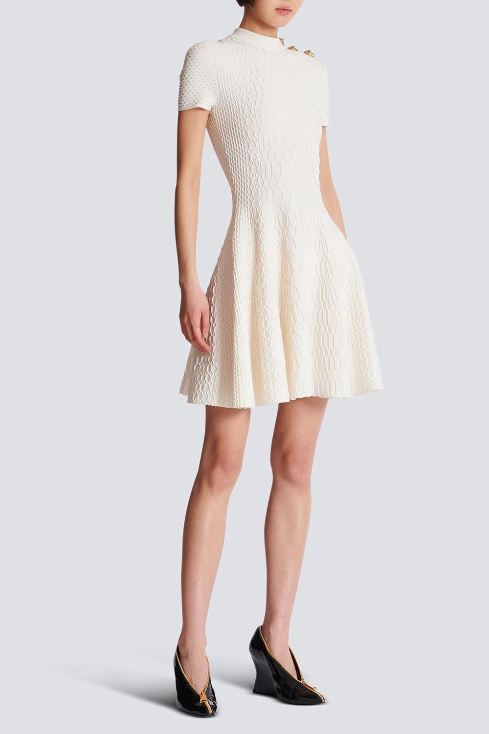 Three Button Flare Dress-NATUREL-34-CLOTHINGDRESSCASUAL-BALMAIN