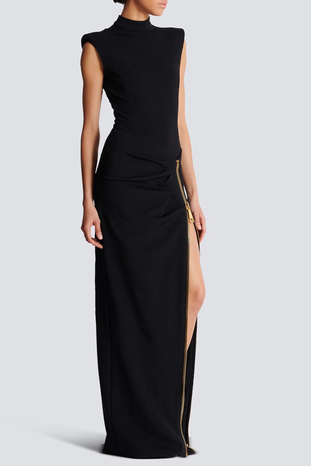 Zip Slit Dress-NOIR-36-CLOTHINGDRESSCOCKTAIL-BALMAIN