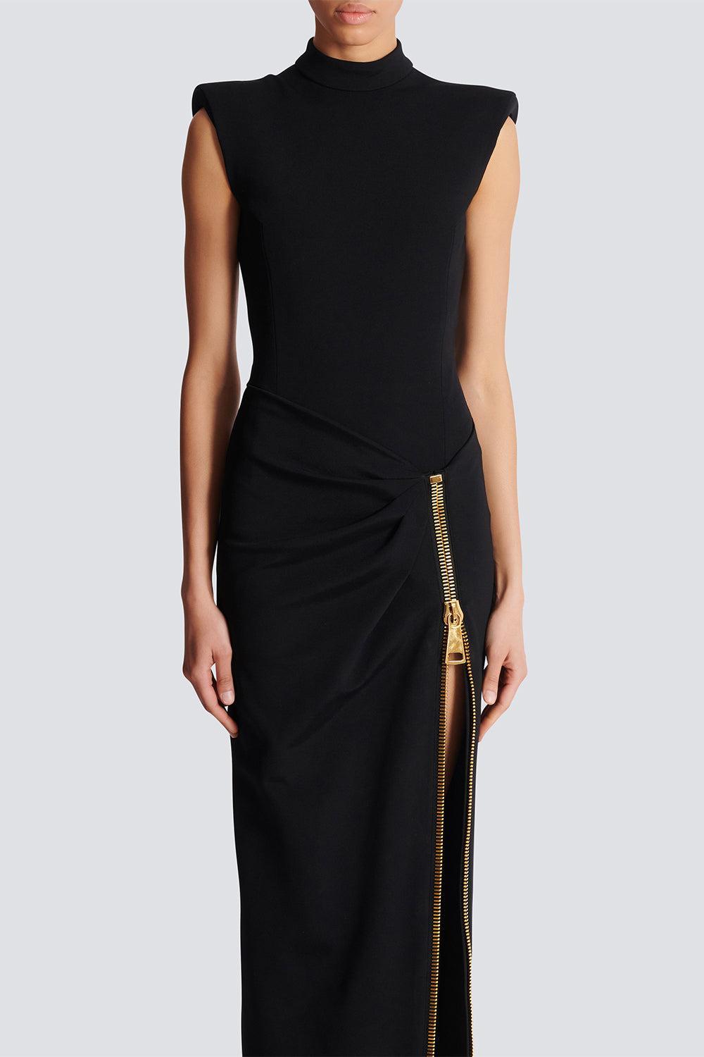 Zip Slit Dress-NOIR-36-CLOTHINGDRESSCOCKTAIL-BALMAIN