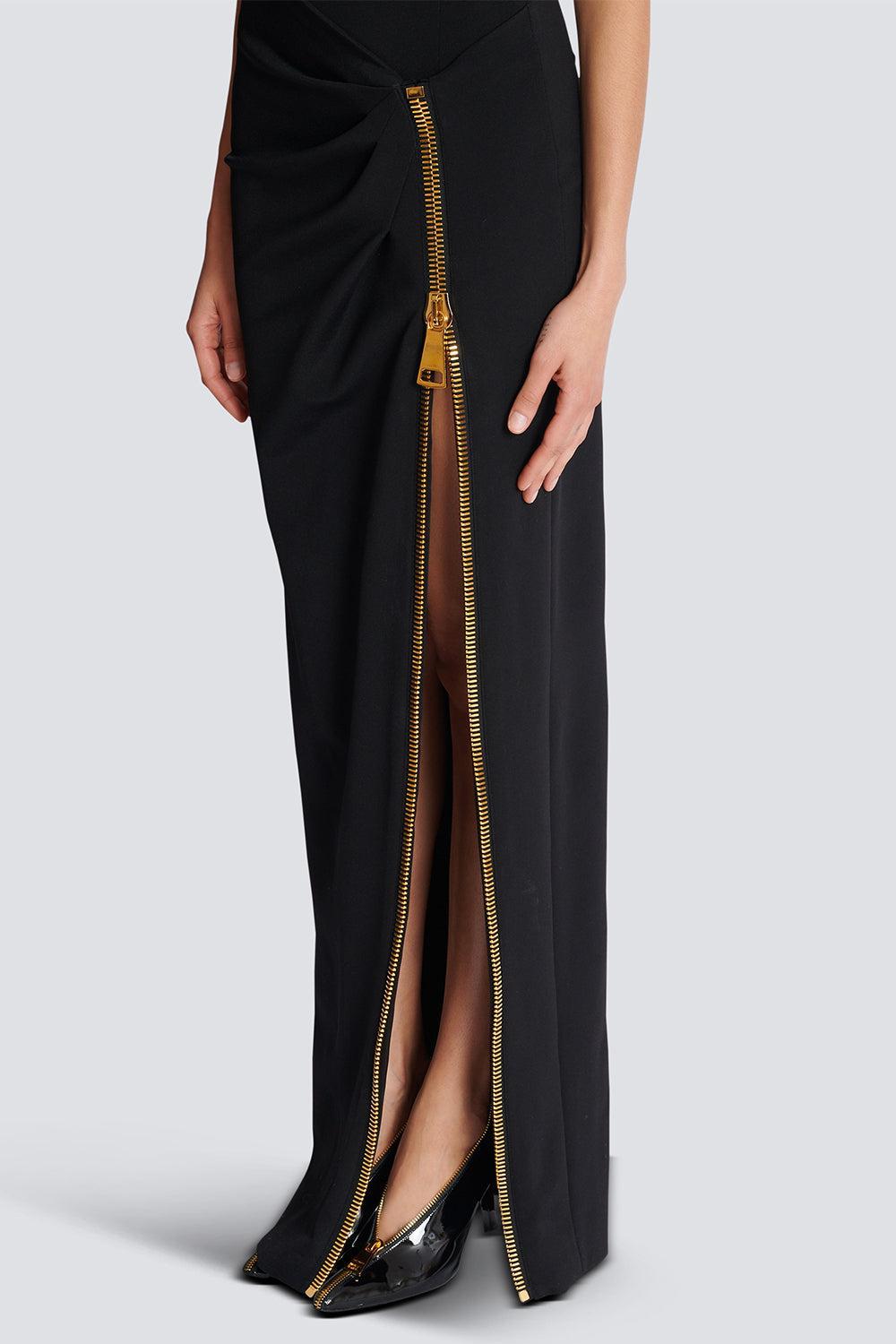 Zip Slit Dress-NOIR-36-CLOTHINGDRESSCOCKTAIL-BALMAIN