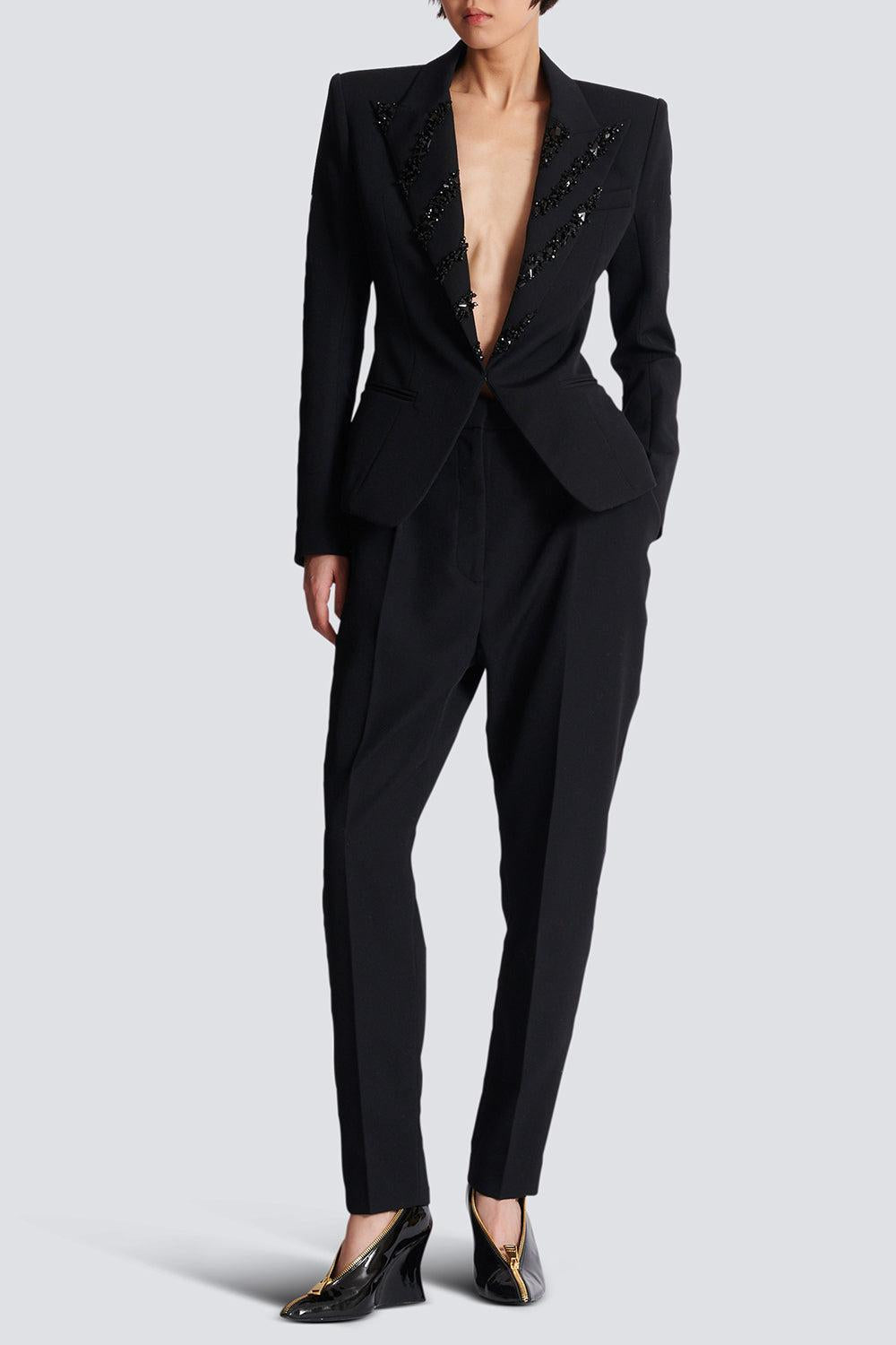 Six Button Crystal Jacket-NOIR-36-CLOTHINGJACKETBLAZERS-BALMAIN