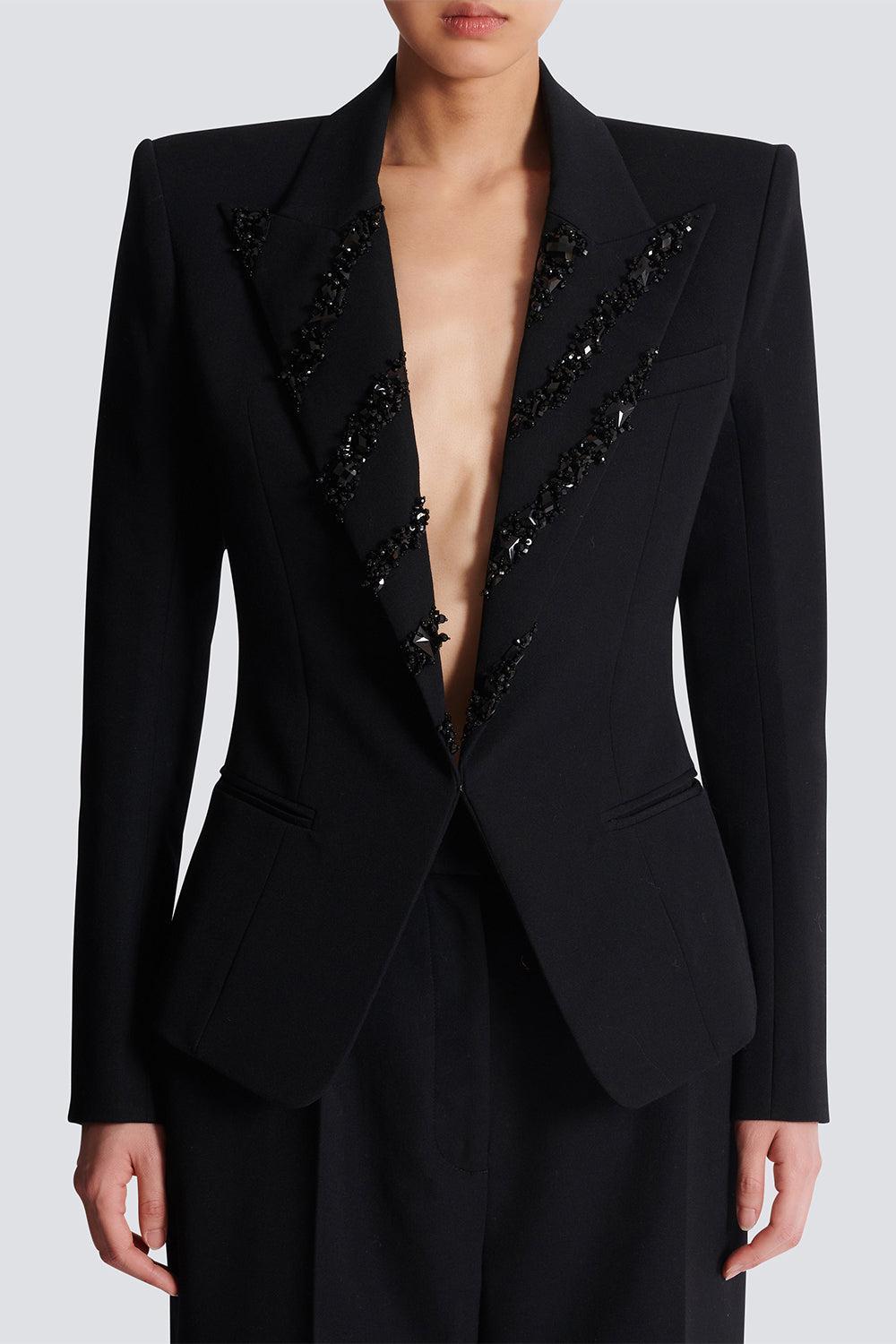 Six Button Crystal Jacket-NOIR-36-CLOTHINGJACKETBLAZERS-BALMAIN