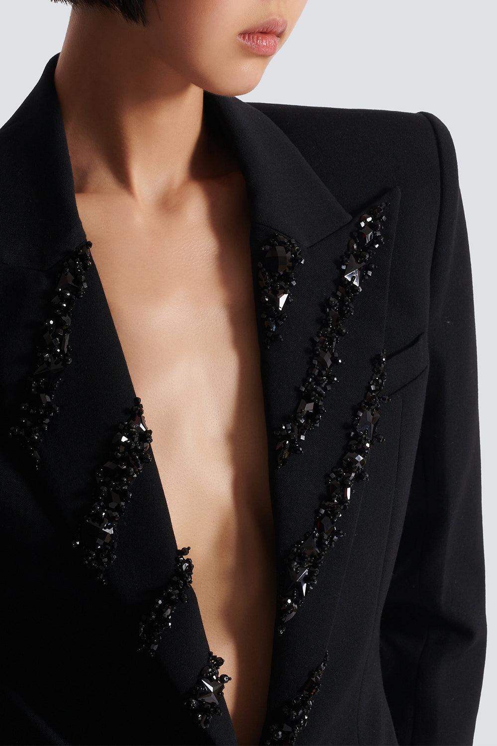 Six Button Crystal Jacket-NOIR-36-CLOTHINGJACKETBLAZERS-BALMAIN
