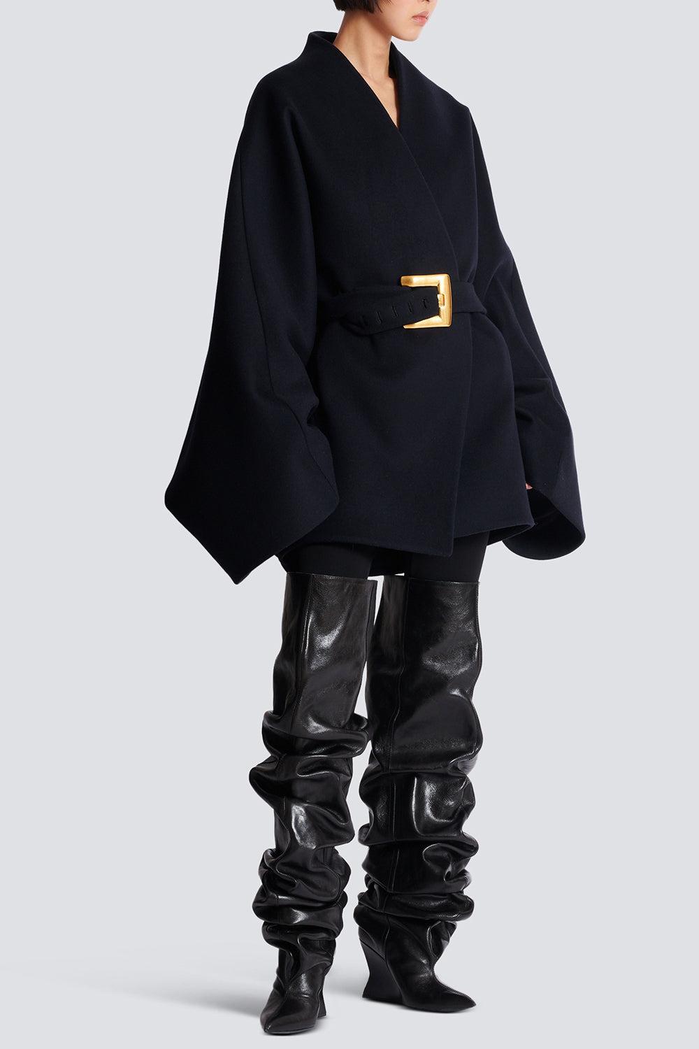 Belted Wrap Coat-MARINE-36-CLOTHINGJACKETEVENING-BALMAIN