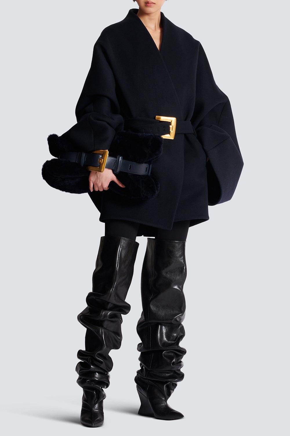 Belted Wrap Coat-MARINE-36-CLOTHINGJACKETEVENING-BALMAIN