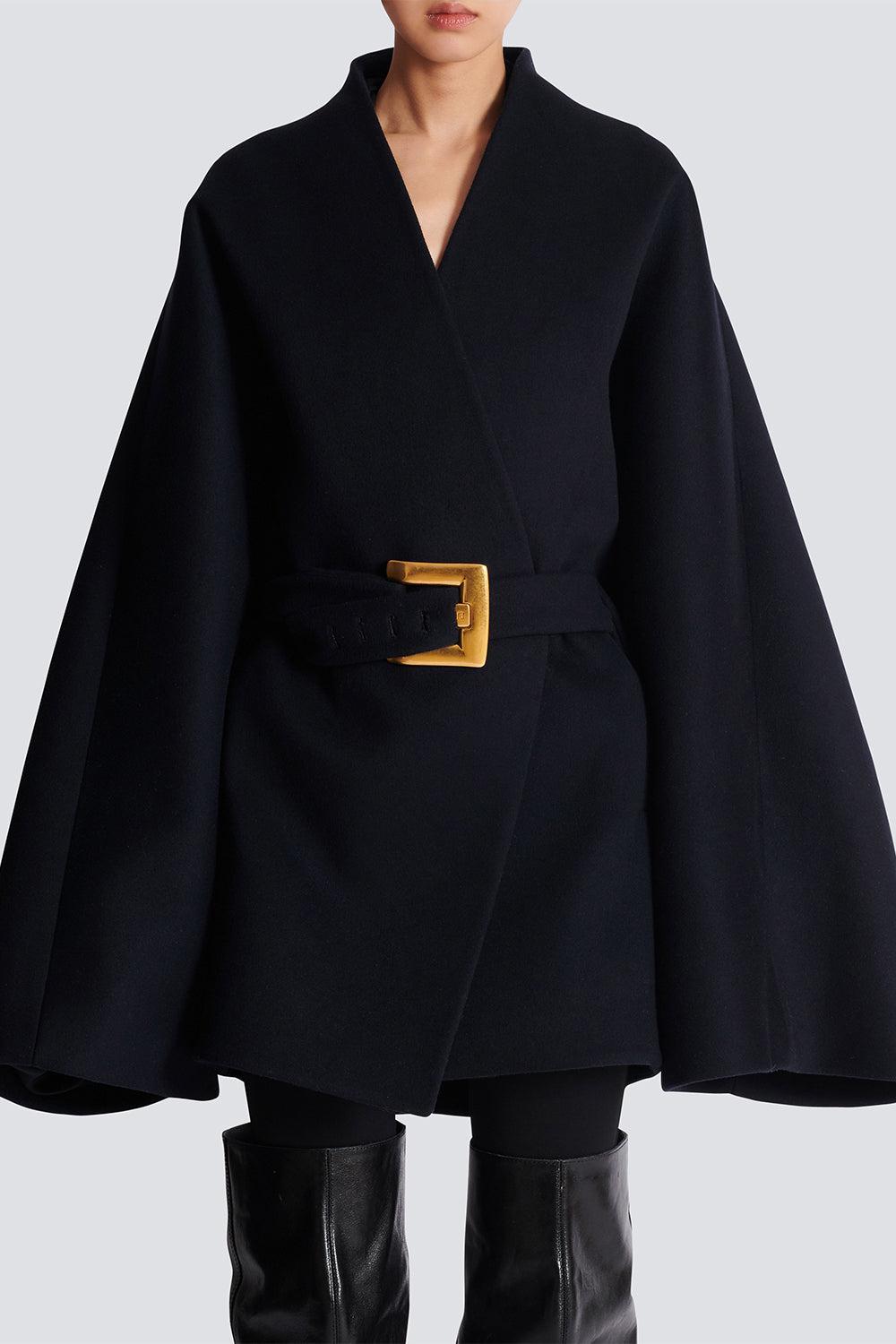 Belted Wrap Coat-MARINE-36-CLOTHINGJACKETEVENING-BALMAIN