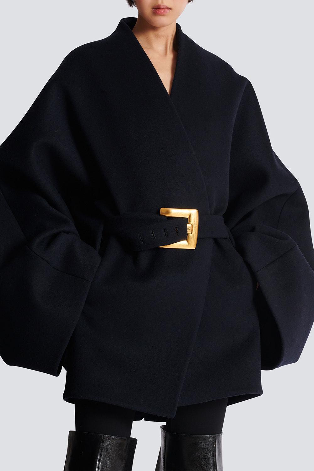 Belted Wrap Coat-MARINE-36-CLOTHINGJACKETEVENING-BALMAIN