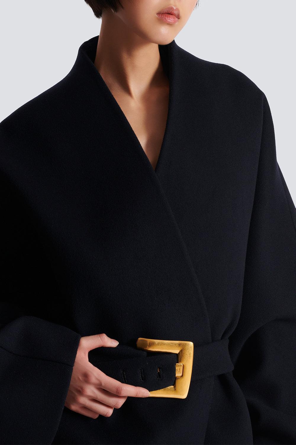 Belted Wrap Coat-MARINE-36-CLOTHINGJACKETEVENING-BALMAIN