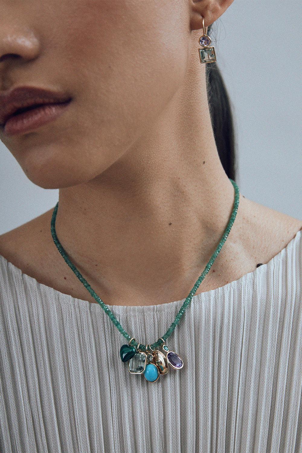 Emerald Tiny Beaded Necklace-YELLOW GOLD-16-JEWELRYBOUTIQUENECKLACE O-LIZZIE FORTUNATO FINE