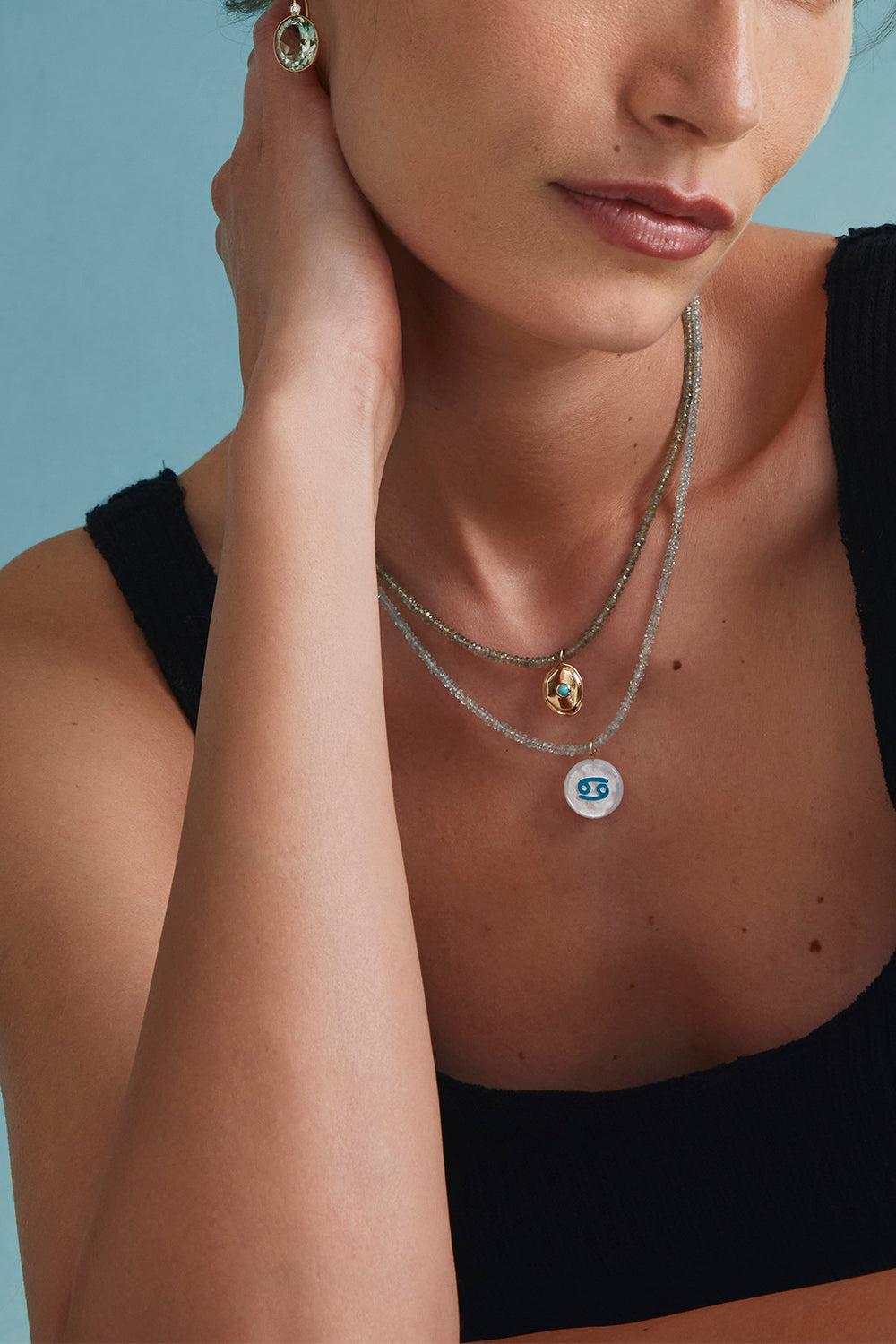 Green Sapphire Tiny Beaded Necklace-YELLOW GOLD-16-JEWELRYBOUTIQUENECKLACE O-LIZZIE FORTUNATO FINE